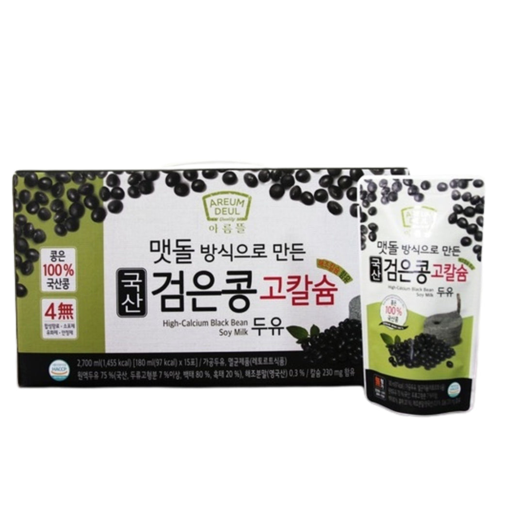 [Areum Deul] High Calcium Black Bean Soy Milk/ 아름뜰 국산 검은콩 고칼슘 두유 (180ml x 15 packs)