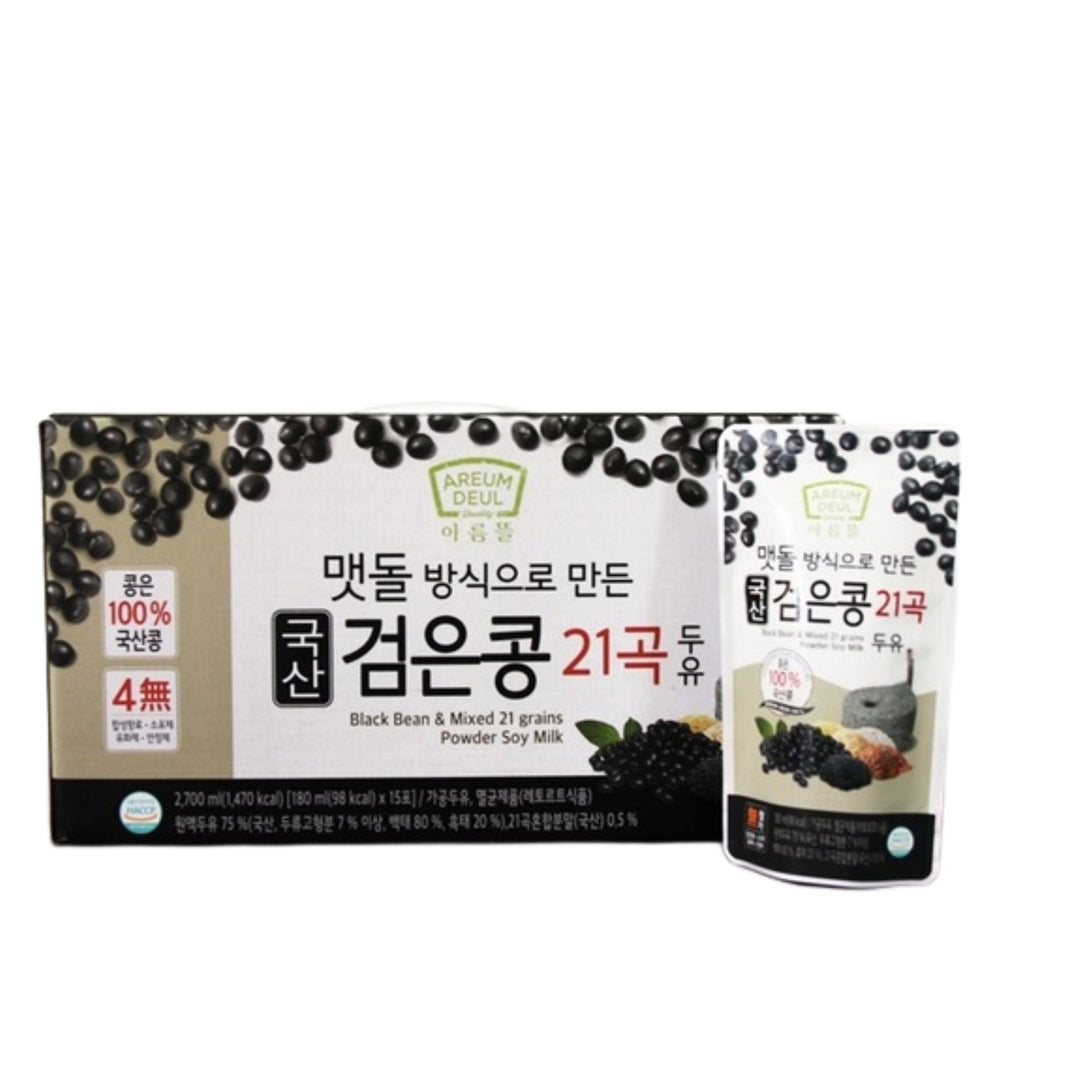 [Areum Deul] Black Bean & Mixed 21 Grains Powder Soy Milk/ 아름뜰 국산 검은콩 21곡 두유 (180ml x 15 packs)