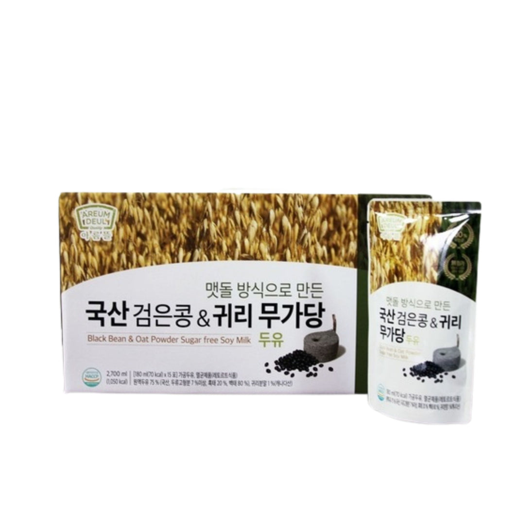 [Areum Deul] Black Bean & Oat Powder Sugar Free Soy Milk/ 아름뜰 국산 검은콩 & 귀리 무가당 (180ml x 15 packs)